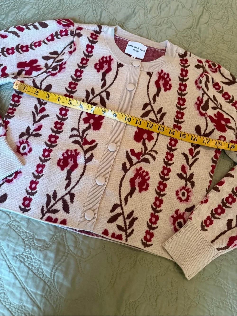 NWT Willow & Wind Floral Cardigan Sweater Coquette Cottagecore Puff Sleeve, S